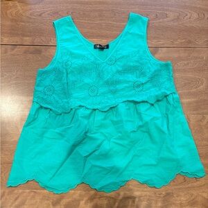 Renuar Turquoise Sleeveless Embroidered Blouse